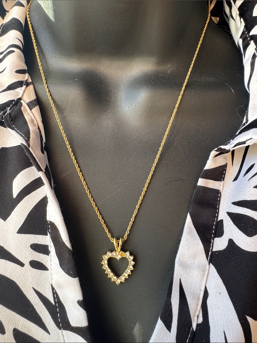 Gold-toned Heart Pendant Necklace with Clear Stones - Women Jewelry